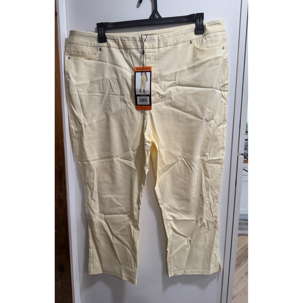 Mario Serrani Italy Womens XXL Yellow White Pinstripe Comfort Stretch Capris NWT